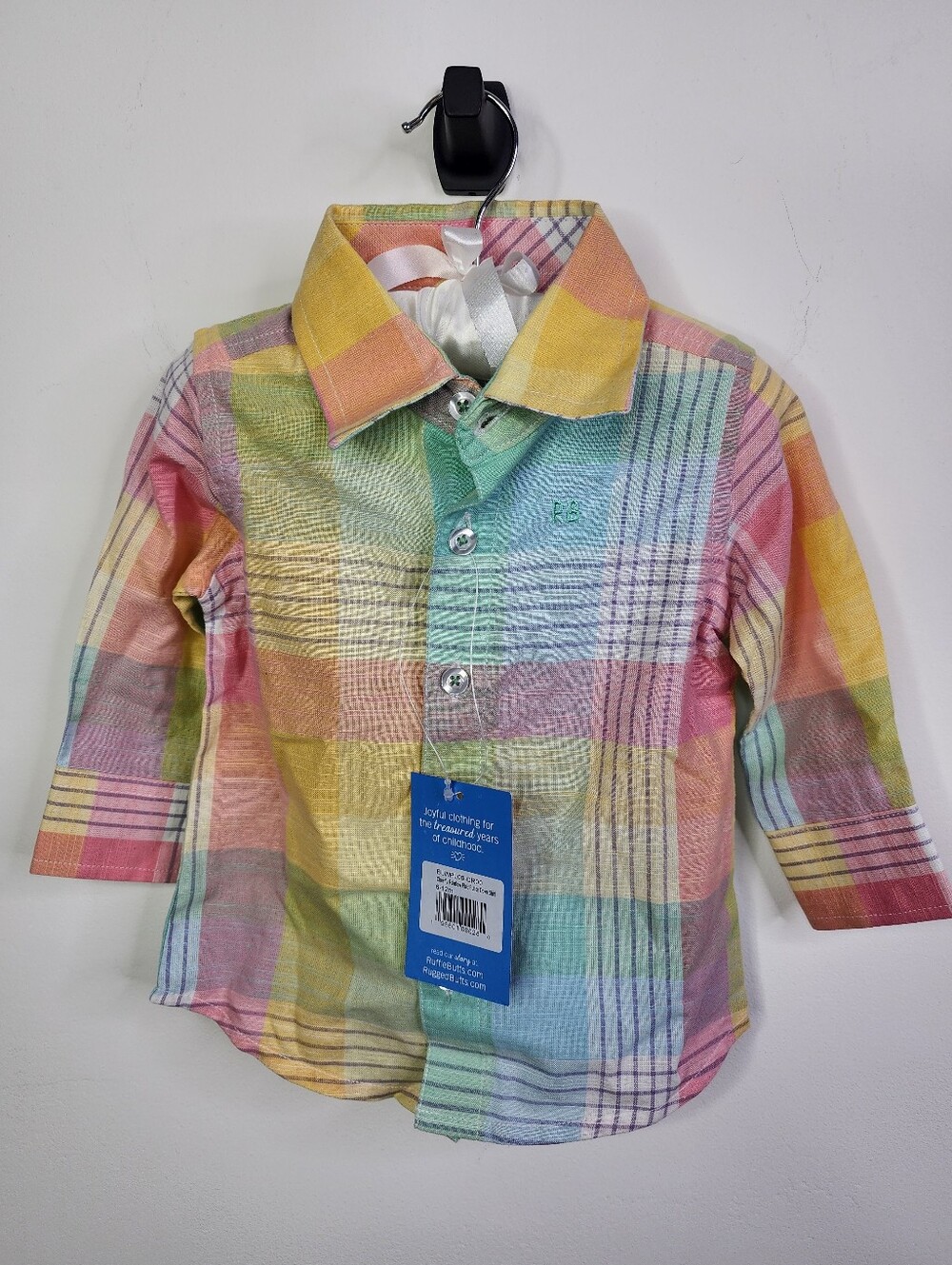 Cheerful Rainbow Plaid Button Down Shirt, 6-12M